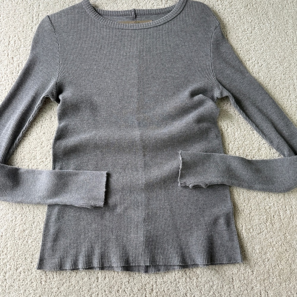 Enza Costa Thermal Top $140 Womens L Gray Ribbed Thumbhole Cuffed Long Sleeve